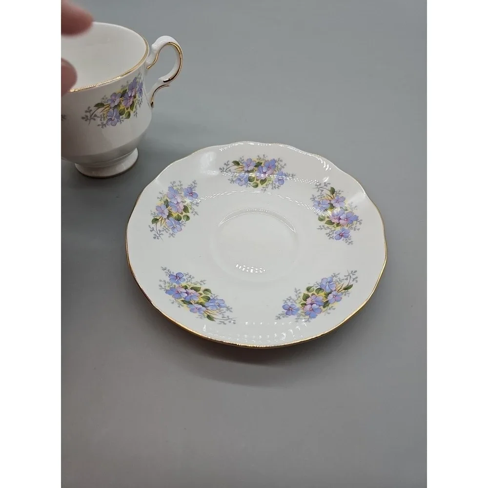 Queen Anne Teacup & Saucer Bone China England Blue mixed colors Floral Gold Trim